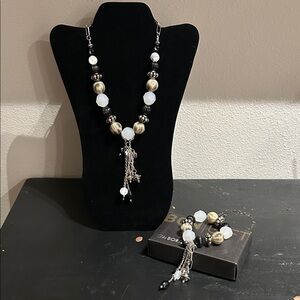 New Elegant Black , silver green Beaded Necklace and Bracelet Set